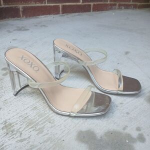 XOXO Silver and Clear Strap Heels